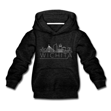 Wichita, Kansas Youth Hoodie - Skyline Youth Wichita Hooded Sweatshirt - charcoal gray