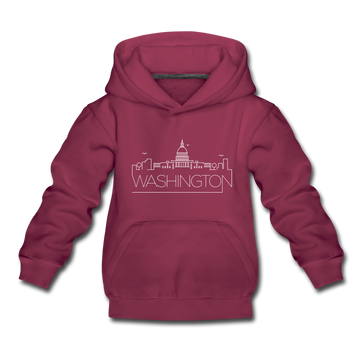 Washington DC Youth Hoodie - Skyline Youth Washington DC Hooded Sweatshirt - burgundy