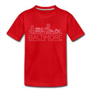 Baltimore, Maryland Youth T-Shirt - Skyline Youth Baltimore Tee - red