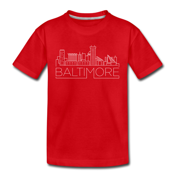 Baltimore, Maryland Youth T-Shirt - Skyline Youth Baltimore Tee - red
