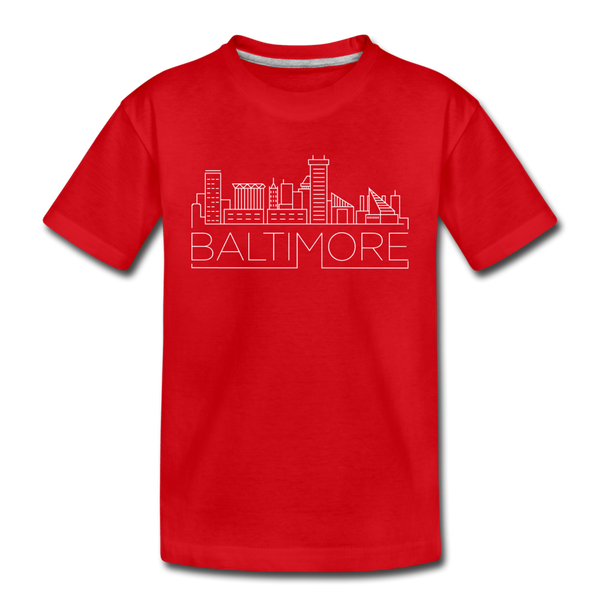 Baltimore, Maryland Youth T-Shirt - Skyline Youth Baltimore Tee - red