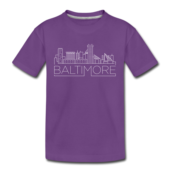 Baltimore, Maryland Youth T-Shirt - Skyline Youth Baltimore Tee - purple