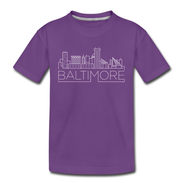 Baltimore, Maryland Youth T-Shirt - Skyline Youth Baltimore Tee - purple