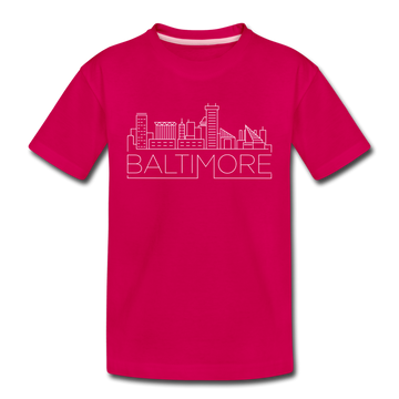 Baltimore, Maryland Youth T-Shirt - Skyline Youth Baltimore Tee - dark pink
