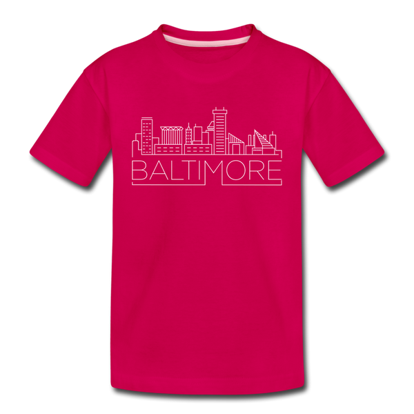 Baltimore, Maryland Youth T-Shirt - Skyline Youth Baltimore Tee - dark pink