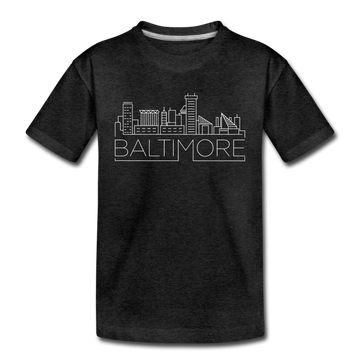 Baltimore, Maryland Youth T-Shirt - Skyline Youth Baltimore Tee - charcoal gray