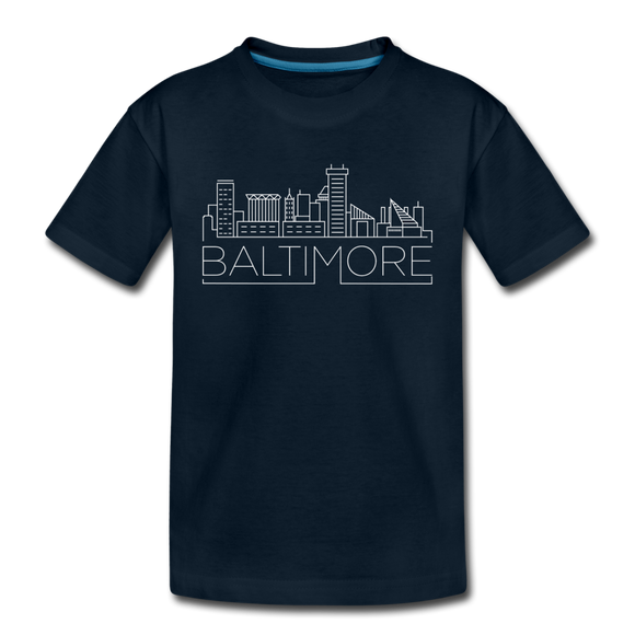 Baltimore, Maryland Youth T-Shirt - Skyline Youth Baltimore Tee - deep navy