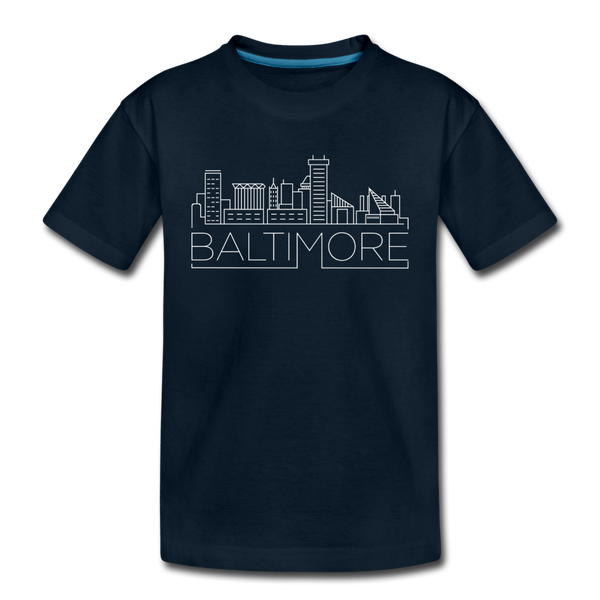 Baltimore, Maryland Youth T-Shirt - Skyline Youth Baltimore Tee - deep navy