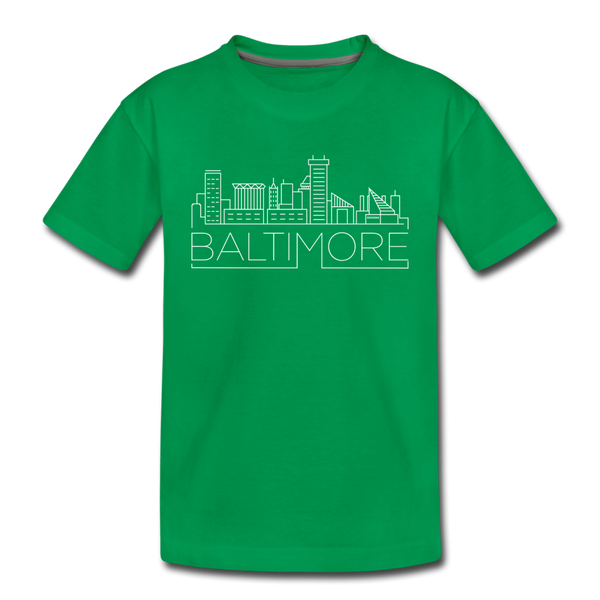 Baltimore, Maryland Youth T-Shirt - Skyline Youth Baltimore Tee - kelly green