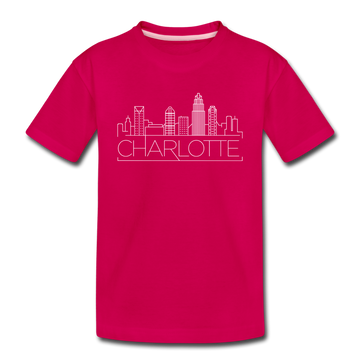 Charlotte, North Carolina Youth T-Shirt - Skyline Youth Charlotte Tee - dark pink