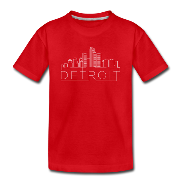 Detroit, Michigan Youth T-Shirt - Skyline Youth Detroit Tee - red