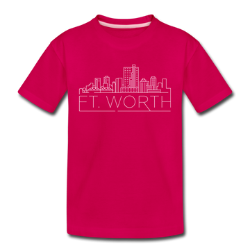 Fort Worth, Texas Youth T-Shirt - Skyline Youth Fort Worth Tee - dark pink