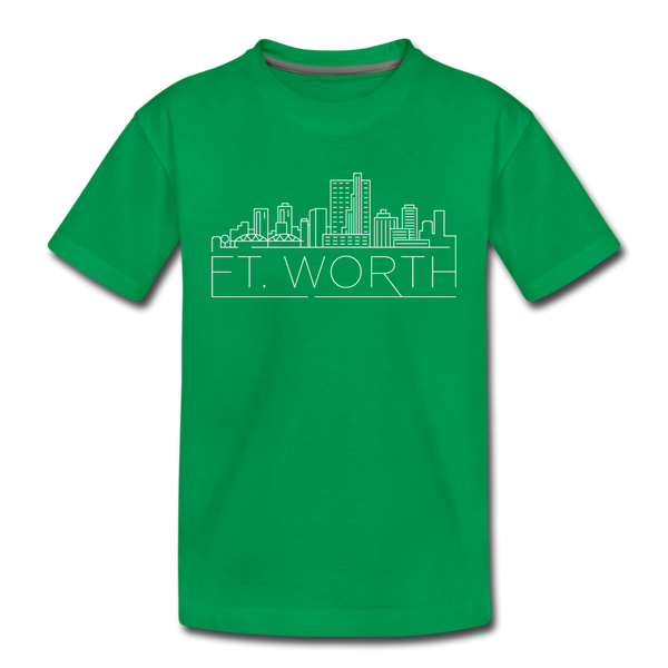Fort Worth, Texas Youth T-Shirt - Skyline Youth Fort Worth Tee - kelly green
