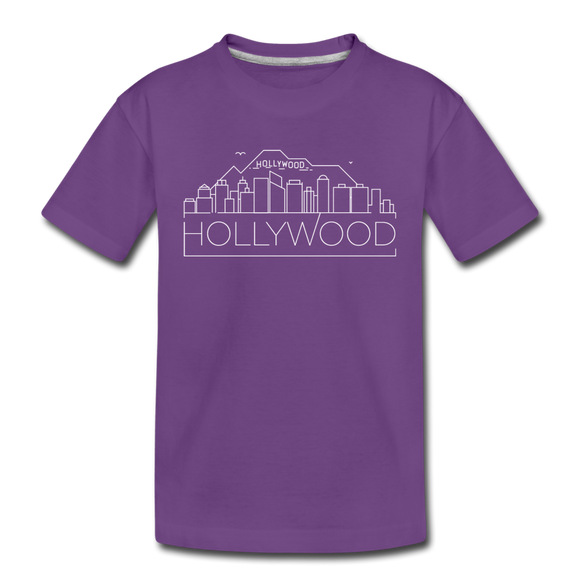Hollywood, California Youth T-Shirt - Skyline Youth Hollywood Tee - purple