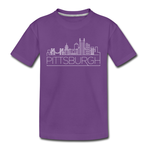 Pittsburgh, Pennsylvania Youth T-Shirt - Skyline Youth Pittsburgh Tee - purple