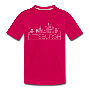 Pittsburgh, Pennsylvania Youth T-Shirt - Skyline Youth Pittsburgh Tee - dark pink