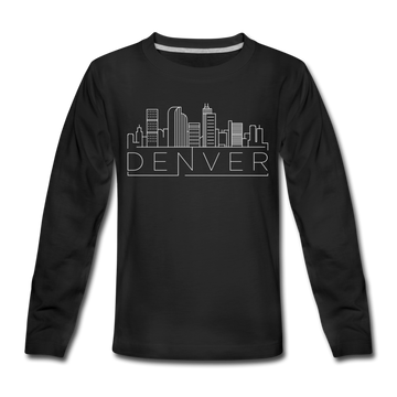 Denver, Colorado Youth Long Sleeve Shirt - Skyline Youth Long Sleeve Denver Tee - black