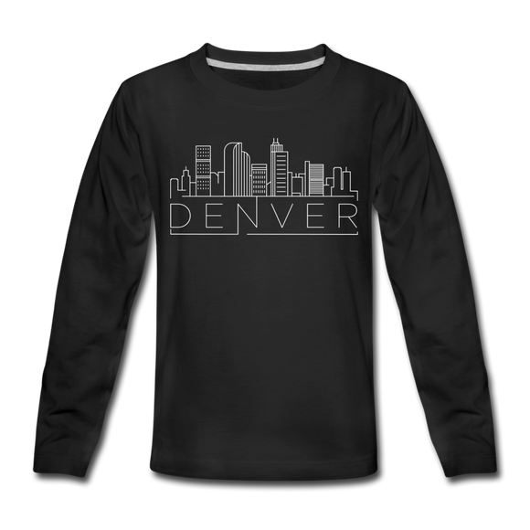 Denver, Colorado Youth Long Sleeve Shirt - Skyline Youth Long Sleeve Denver Tee - black
