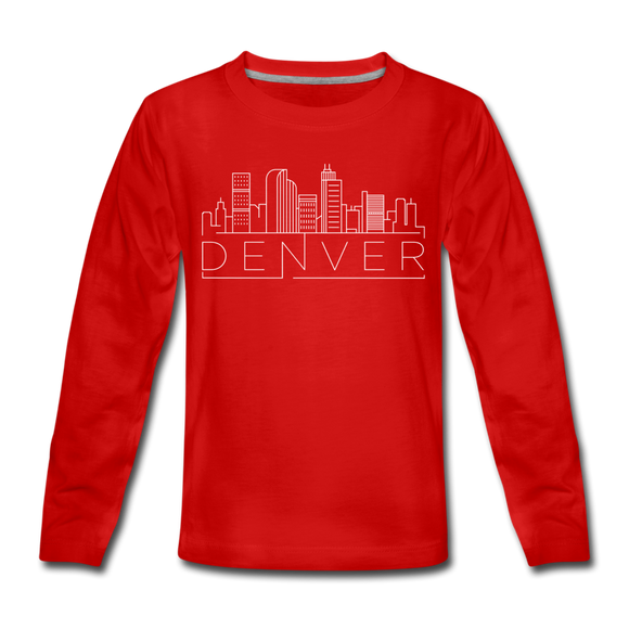Denver, Colorado Youth Long Sleeve Shirt - Skyline Youth Long Sleeve Denver Tee - red