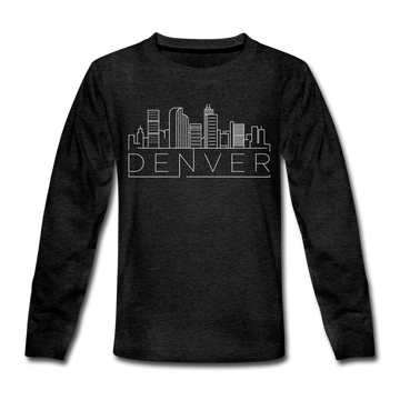 Denver, Colorado Youth Long Sleeve Shirt - Skyline Youth Long Sleeve Denver Tee - charcoal gray