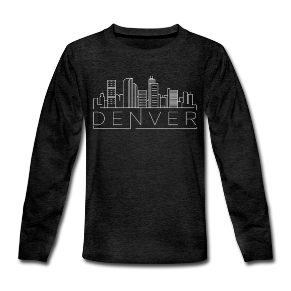 Denver, Colorado Youth Long Sleeve Shirt - Skyline Youth Long Sleeve Denver Tee - charcoal gray