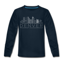Denver, Colorado Youth Long Sleeve Shirt - Skyline Youth Long Sleeve Denver Tee - deep navy