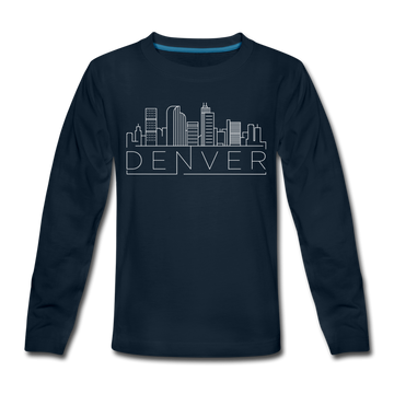 Denver, Colorado Youth Long Sleeve Shirt - Skyline Youth Long Sleeve Denver Tee - deep navy