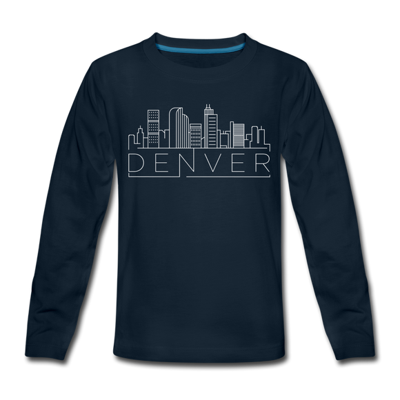 Denver, Colorado Youth Long Sleeve Shirt - Skyline Youth Long Sleeve Denver Tee - deep navy