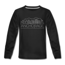 Anchorage, Alaska Youth Long Sleeve Shirt - Skyline Youth Long Sleeve Anchorage Tee - black