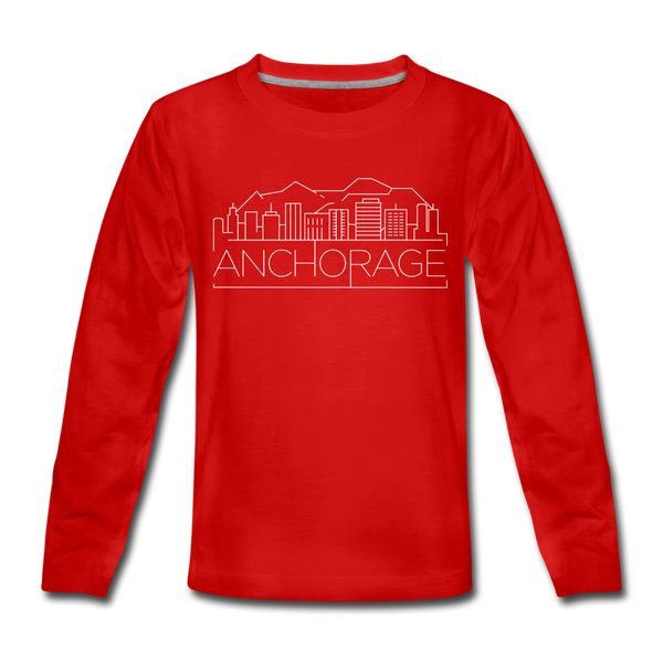 Anchorage, Alaska Youth Long Sleeve Shirt - Skyline Youth Long Sleeve Anchorage Tee - red