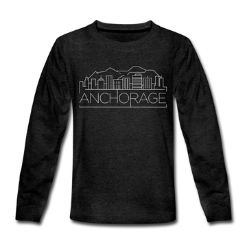 Anchorage, Alaska Youth Long Sleeve Shirt - Skyline Youth Long Sleeve Anchorage Tee - charcoal gray