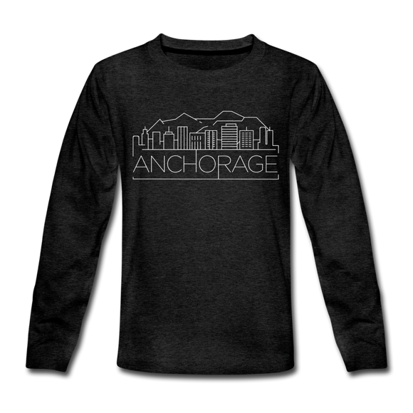 Anchorage, Alaska Youth Long Sleeve Shirt - Skyline Youth Long Sleeve Anchorage Tee - charcoal gray
