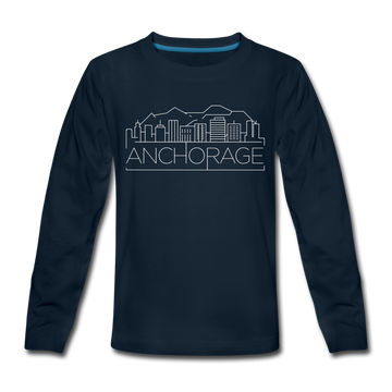 Anchorage, Alaska Youth Long Sleeve Shirt - Skyline Youth Long Sleeve Anchorage Tee - deep navy