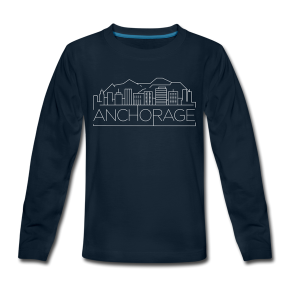 Anchorage, Alaska Youth Long Sleeve Shirt - Skyline Youth Long Sleeve Anchorage Tee - deep navy
