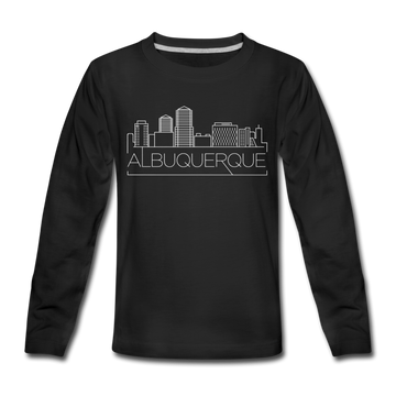 Albuquerque, New Mexico Youth Long Sleeve Shirt - Skyline Youth Long Sleeve Albuquerque Tee - black