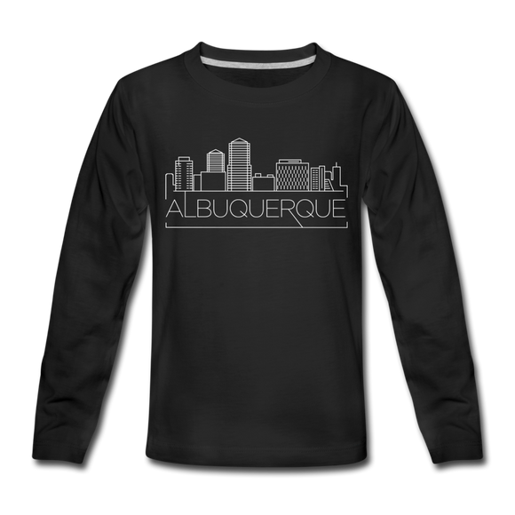 Albuquerque, New Mexico Youth Long Sleeve Shirt - Skyline Youth Long Sleeve Albuquerque Tee - black