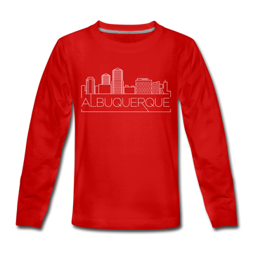 Albuquerque, New Mexico Youth Long Sleeve Shirt - Skyline Youth Long Sleeve Albuquerque Tee - red