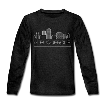 Albuquerque, New Mexico Youth Long Sleeve Shirt - Skyline Youth Long Sleeve Albuquerque Tee - charcoal gray