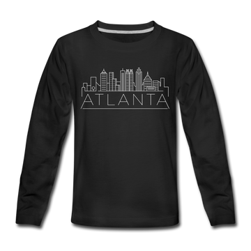 Atlanta, Georgia Youth Long Sleeve Shirt - Skyline Youth Long Sleeve Atlanta Tee - black