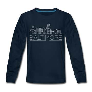 Baltimore, Maryland Youth Long Sleeve Shirt - Skyline Youth Long Sleeve Baltimore Tee - deep navy
