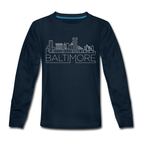 Baltimore, Maryland Youth Long Sleeve Shirt - Skyline Youth Long Sleeve Baltimore Tee