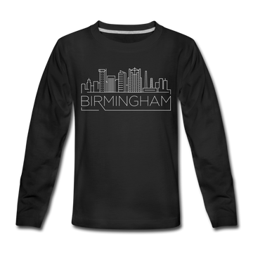 Birmingham, Alabama Youth Long Sleeve Shirt - Skyline Youth Long Sleeve Birmingham Tee - black