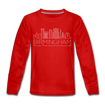 Birmingham, Alabama Youth Long Sleeve Shirt - Skyline Youth Long Sleeve Birmingham Tee - red