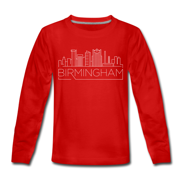 Birmingham, Alabama Youth Long Sleeve Shirt - Skyline Youth Long Sleeve Birmingham Tee - red
