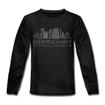 Birmingham, Alabama Youth Long Sleeve Shirt - Skyline Youth Long Sleeve Birmingham Tee - charcoal gray