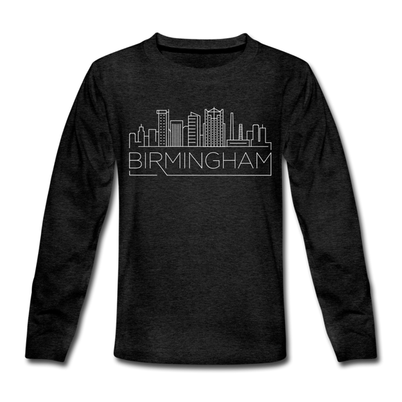 Birmingham, Alabama Youth Long Sleeve Shirt - Skyline Youth Long Sleeve Birmingham Tee - charcoal gray