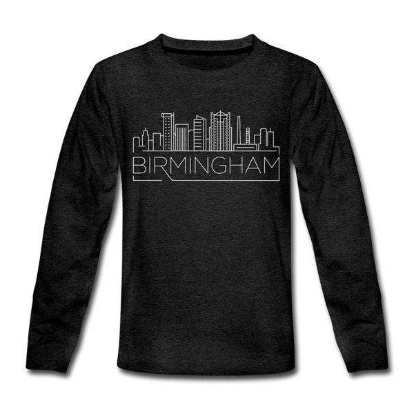 Birmingham, Alabama Youth Long Sleeve Shirt - Skyline Youth Long Sleeve Birmingham Tee - charcoal gray