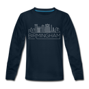 Birmingham, Alabama Youth Long Sleeve Shirt - Skyline Youth Long Sleeve Birmingham Tee - deep navy
