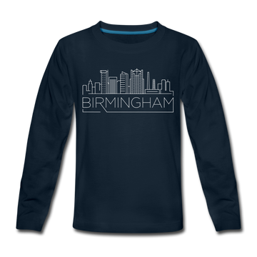 Birmingham, Alabama Youth Long Sleeve Shirt - Skyline Youth Long Sleeve Birmingham Tee - deep navy