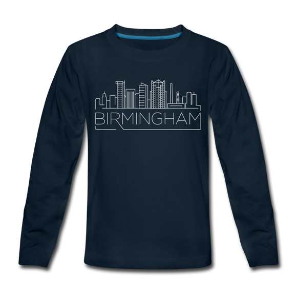Birmingham, Alabama Youth Long Sleeve Shirt - Skyline Youth Long Sleeve Birmingham Tee - deep navy